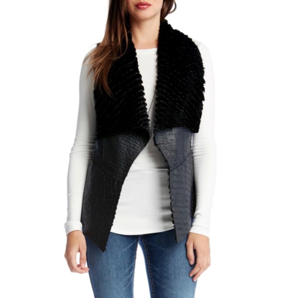KAREN KANE | Reversible Faux Fur Faux Leather Vest